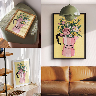 Poster na stenu Moderná ilustrácia s ružovou kanvicou na kávu