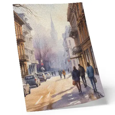 Plagát mestská ulica so zimnými stromami v pokojnej atmosfére