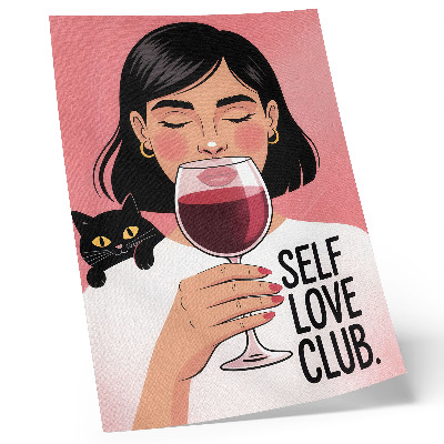 Poster na stenu Žena s vínom a mačkou v štýle ilustrácie