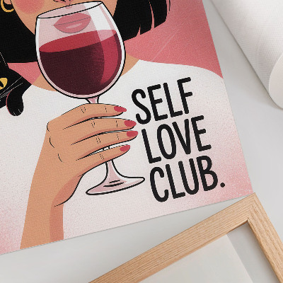 Poster na stenu Žena s vínom a mačkou v štýle ilustrácie