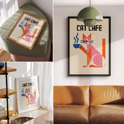 Kreatívny retro motív mačky z kávy poster na stenu