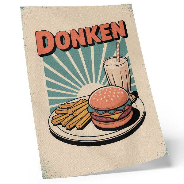 Plagát do obývačky Burger a hranolky s retro pozadím