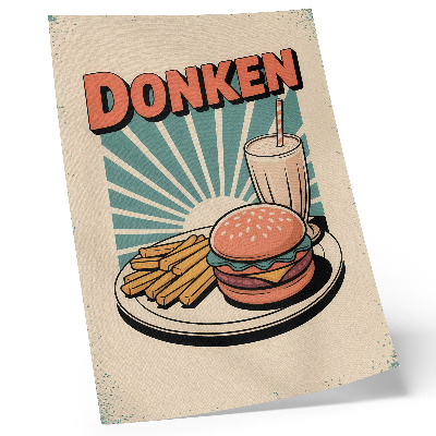Plagát do obývačky Burger a hranolky s retro pozadím