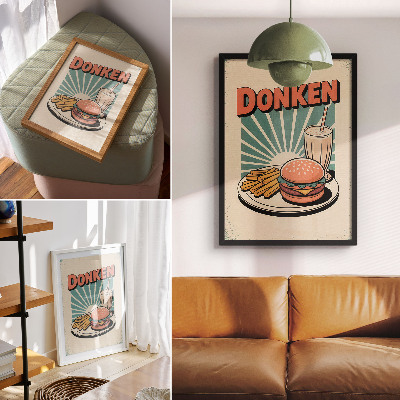 Plagát do obývačky Burger a hranolky s retro pozadím