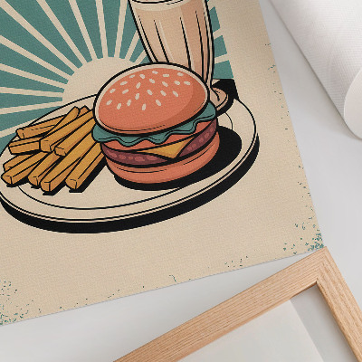 Plagát do obývačky Burger a hranolky s retro pozadím