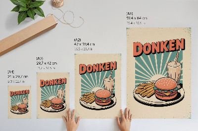 Plagát do obývačky Burger a hranolky s retro pozadím