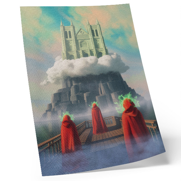 Poster na stenu Hrad v oblakoch postavy v kabátoch surrealizmus
