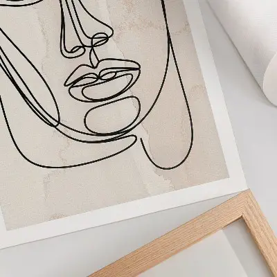 Plagát do obývačky minimalistický motív tváre v béžovej a čiernej farbe