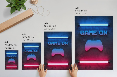 Poster na stenu Dynamika hracej podložky s neónovým pixelovým nápisom