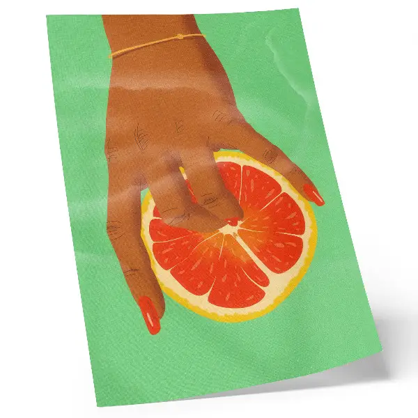 Plagát ruka s grapefruitom v pestrých pop-artových farbách