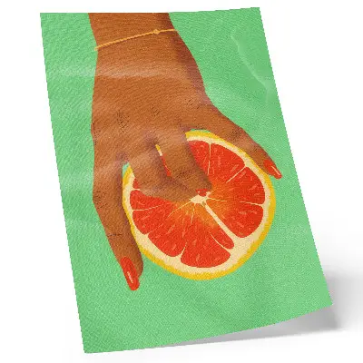 Plagát ruka s grapefruitom v pestrých pop-artových farbách