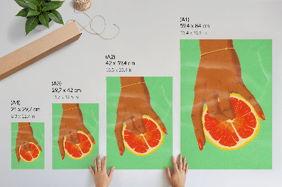 Plagát Ruka s grapefruitom, žiarivé farby, pop art