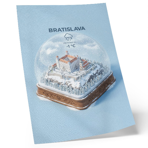 Plagát Zimná glóbus s ilustráciou hradu a snehu