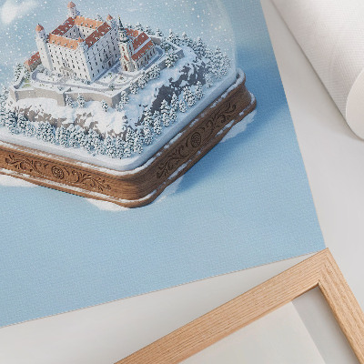 Plagát Zimná glóbus s ilustráciou hradu a snehu