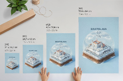 Plagát Zimná glóbus s ilustráciou hradu a snehu