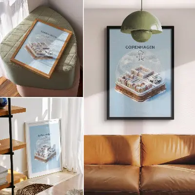 Poster na stenu vianočná krajina zázrakov v snehovej guli v teplých farbách