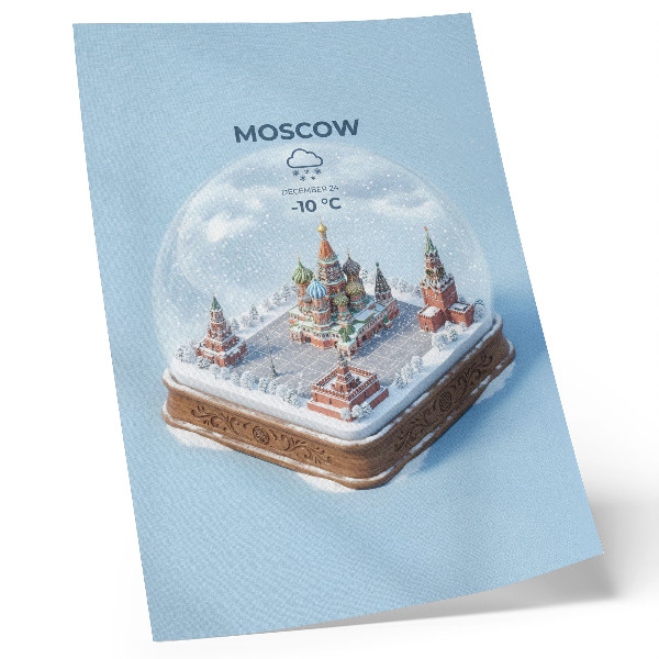 Poster na stenu Miniatúrna Moskva v zimnej snehovej guli