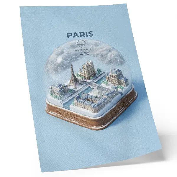 Plagát na stenu motív zimnej snehovej gule v Paríži