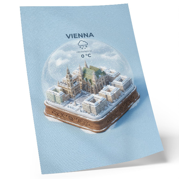 Poster na stenu Miniatúrna panoráma Viedne v sklenenej guli