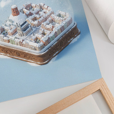 Plagát do obývačky Miniatúrne mesto v guli, zimná atmosféra, mágia
