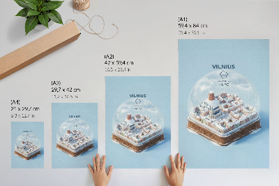 Plagát do obývačky Miniatúrne mesto v guli, zimná atmosféra, mágia