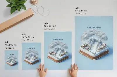 Nástenný plagát zimná krajina zázrakov v guli v pokojných farbách s horským čarom