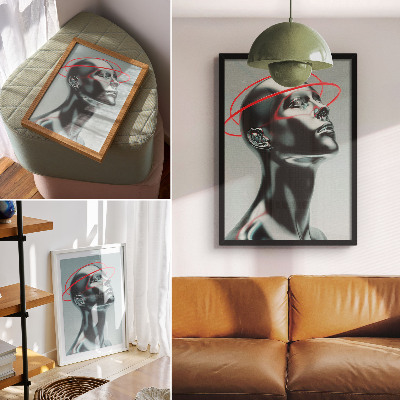 Plagát do obývačky Futuristická socha modernity červená sivá