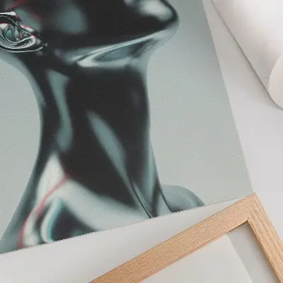 Plagát do obývačky futuristická socha modernity v červenej a sivej farbe