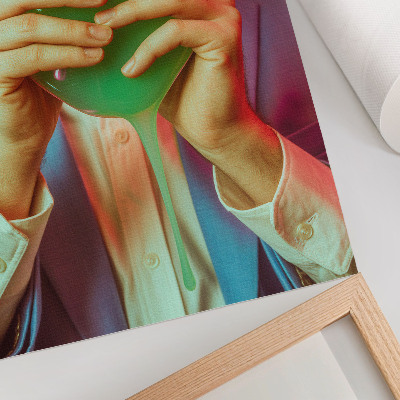 Poster na stenu Farebná maska ​​v rukách surrealistickej postavy