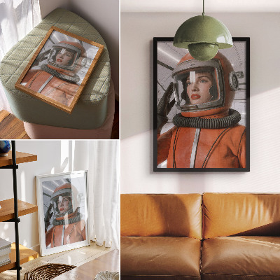 Plagát do obývačky Vesmírna postava v skafandri oranžovej modernity