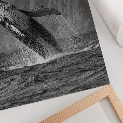 Poster na stenu Fotografia skákajúcej veľryby s horami v pozadí.