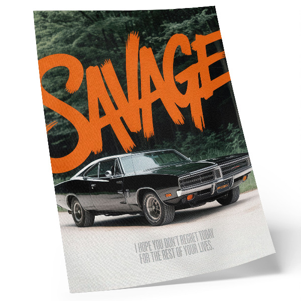 Poster na stenu Klasické auto, oranžové písmo, prírodná téma