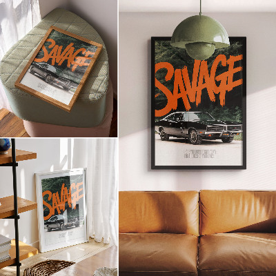 Poster na stenu Klasické auto, oranžové písmo, prírodná téma