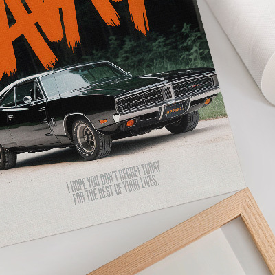 Poster na stenu Klasické auto, oranžové písmo, prírodná téma