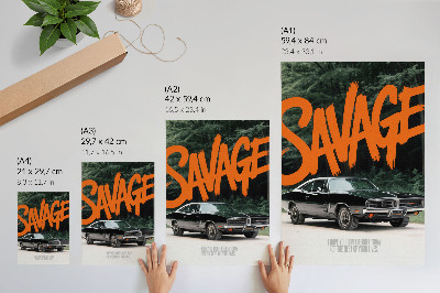 Poster na stenu Klasické auto, oranžové písmo, prírodná téma
