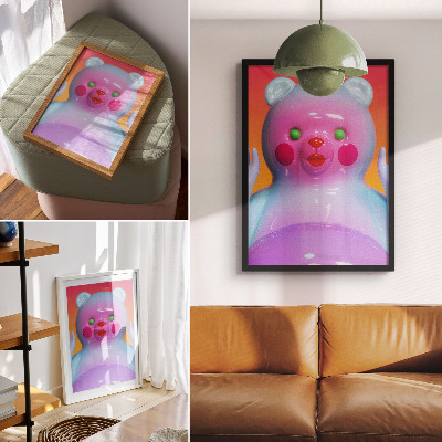 Poster na stenu Farebný plyšový medvedík, živé farby, moderná kompozícia