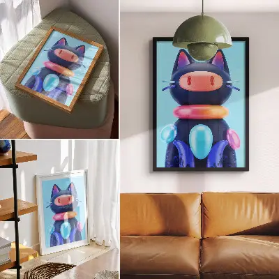 Plagát rozkošné stvorenie vo futuristickej atmosfére so živými farbami