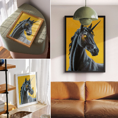 Poster na stenu Magický a tajomný jednorožec na žltom pozadí