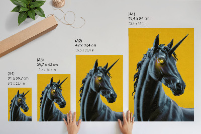 Poster na stenu Magický a tajomný jednorožec na žltom pozadí