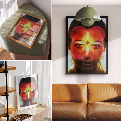Poster na stenu Ľudská tvár s farebnými energetickými kruhmi