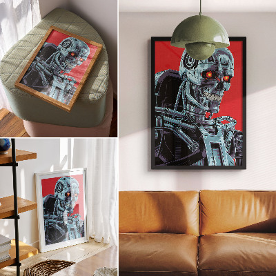 Poster na stenu Futuristický robot na červenom pozadí