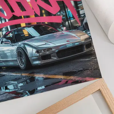 Plagát na stenu graffiti so športovými autami v modernej mestskej atmosfére