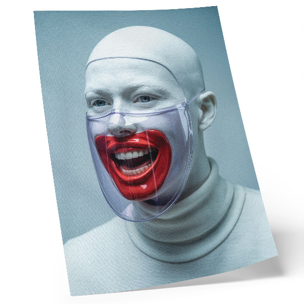 Plagát Moderná tvár v maske s glazovanou červenou tvárou.