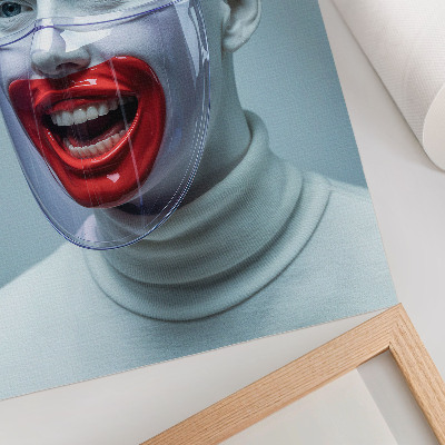 Plagát Moderná tvár v maske s glazovanou červenou tvárou.
