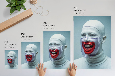 Plagát Moderná tvár v maske s glazovanou červenou tvárou.