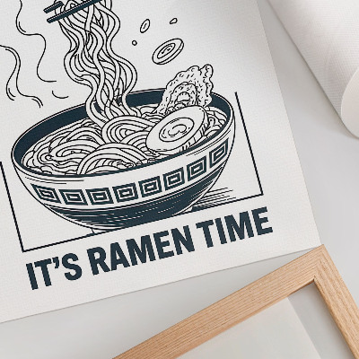 Plagát do obývačky Paličky v štýle komiksovej misky ramen nasávajú chuť