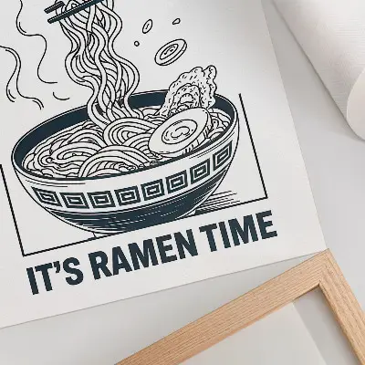 Plagát do obývačky s motívom paličiek v miske ramen v komiksovom štýle