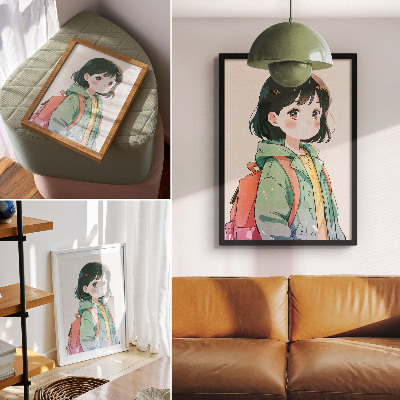 Poster na stenu Ilustrovaný portrét dievčaťa v pastelových farbách