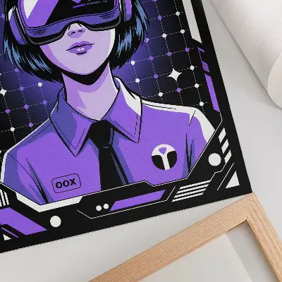 Plagát do obývačky fialová dynamická téma s technológiou budúcnosti
