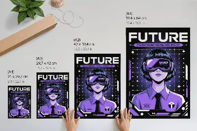 Plagát do obývačky fialová dynamická téma s technológiou budúcnosti